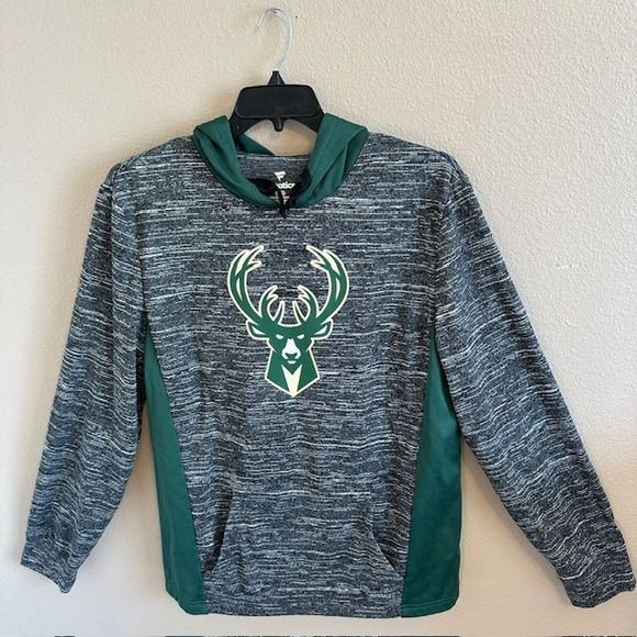 Fanatics NBA Milwaukee Bucks Men's Gray & Green Hooded Hoodie‎ Sweatshirt LG - Picture 2 of 7